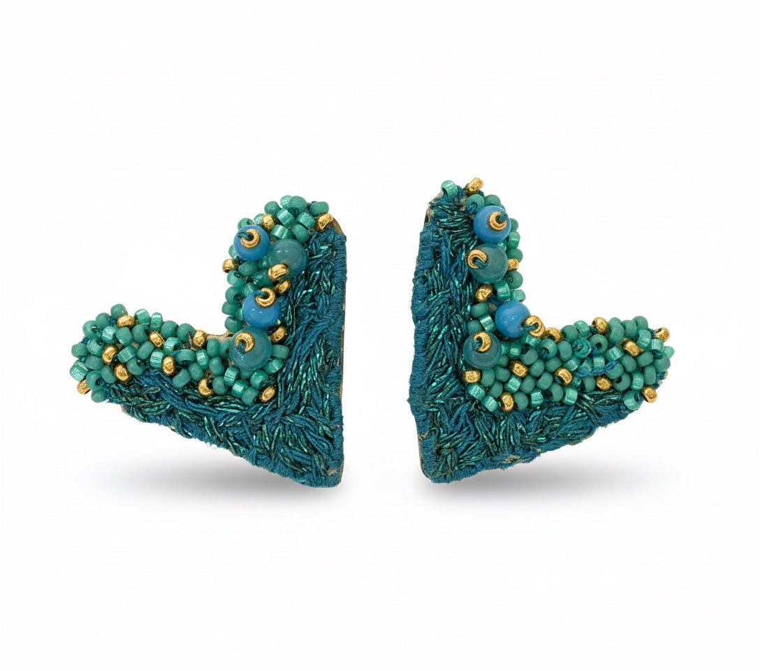 Aros Bronce Corazón Bordado - Carolina Olivares