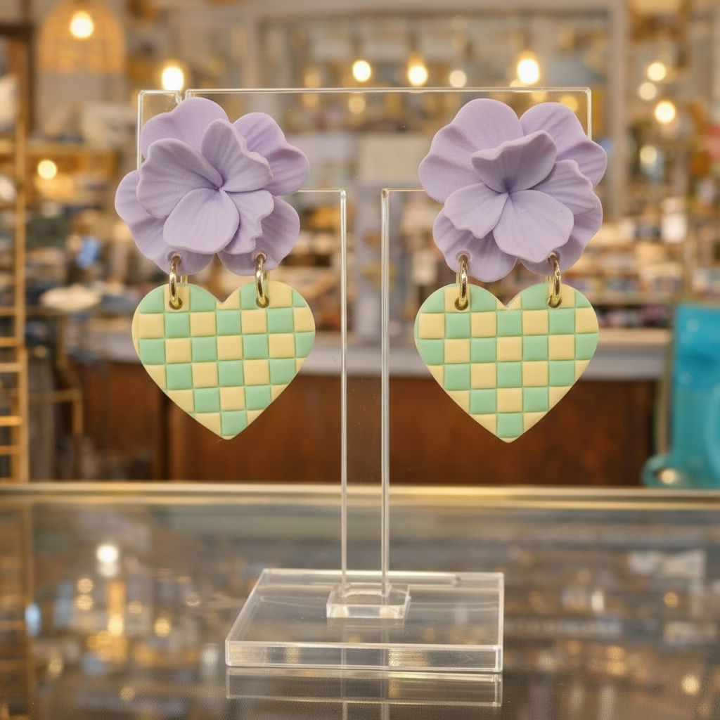 Aros de mujer hipoalergénicos con forma de Corazón con flores - Joyera